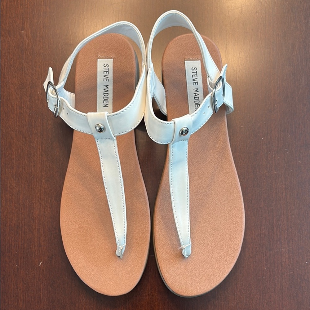 Steve Madden White and Tan Sandals